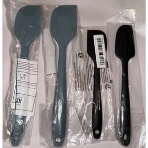 NWT Black Silicone Spatula And Scraper And Two Large Country Blue Spatulas
